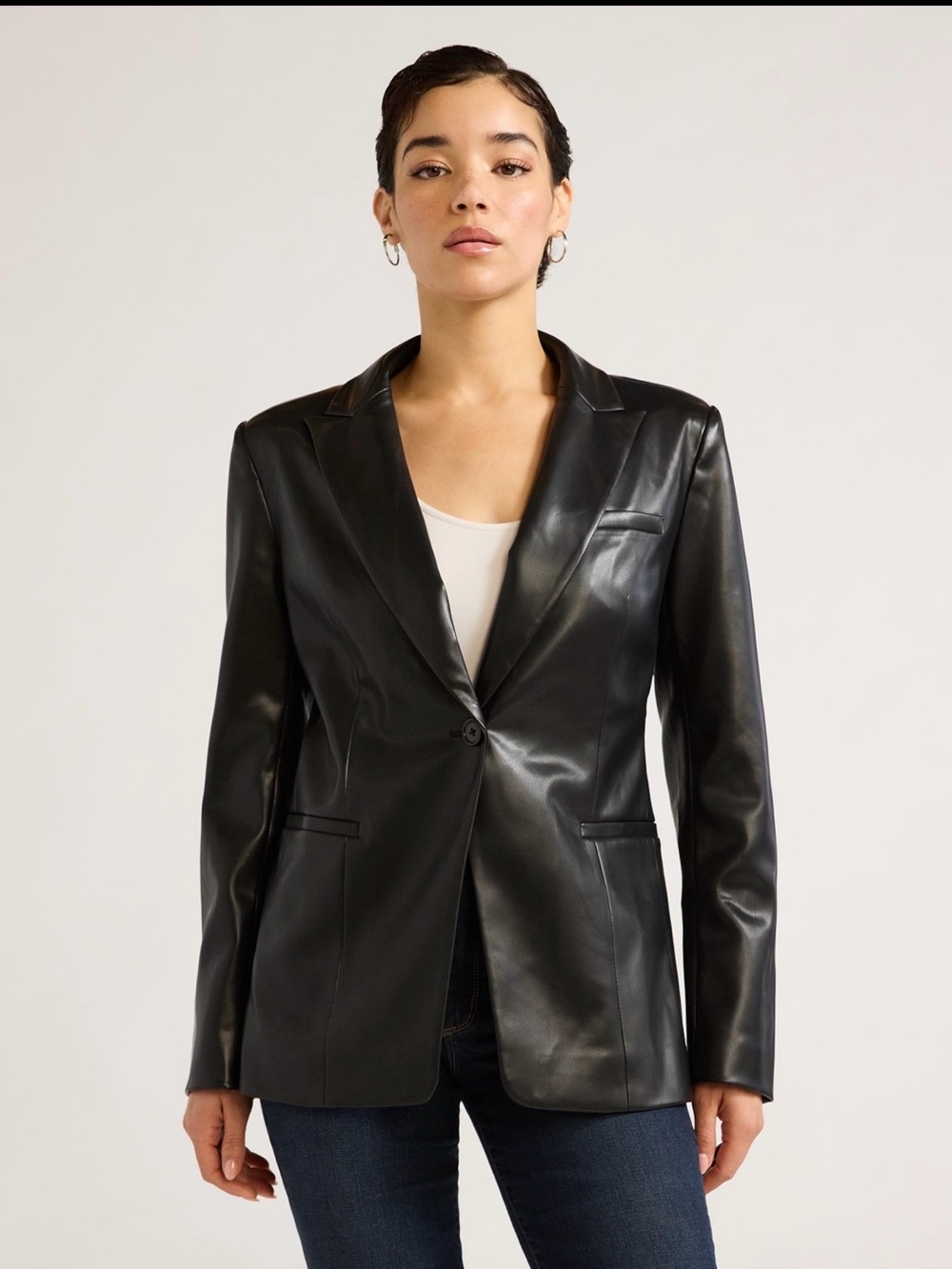 Windsor Black Vegan Leather Single-Button Blazer